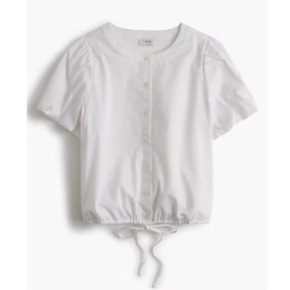 J. Crew Tops - J. Crew White Short Puff Sleeve Button Down Tie Waist Top XS NWT